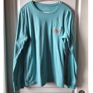 Vineyard Vines Women L Long sleeve TShirt Leopard Whale Pocket & Back Minimalist